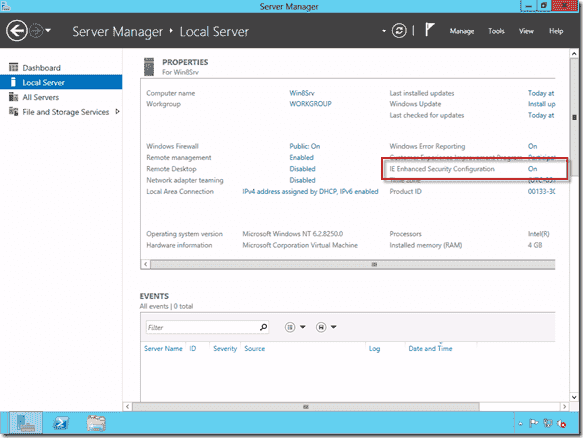 Windows Server 2012 IE Enhanced Security Configuration