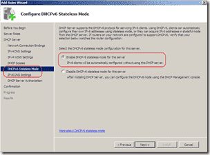 DHCPv6 server stateless mode