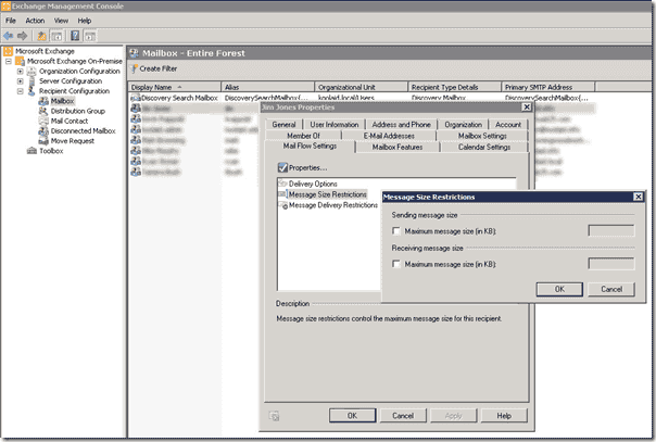 check mailbox size exchange 2010