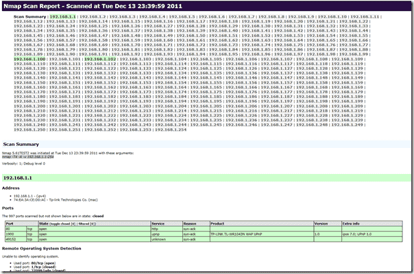 A sample XML report generated by Zenmap