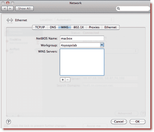 MAC Windows sharing - Configuring the Mac for workgroup membership