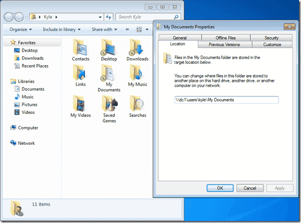 Folder Redirection - Documents Redirected in Windows 7