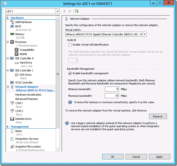 Windows Server 2012 Hyper-V -Bandwidth Management