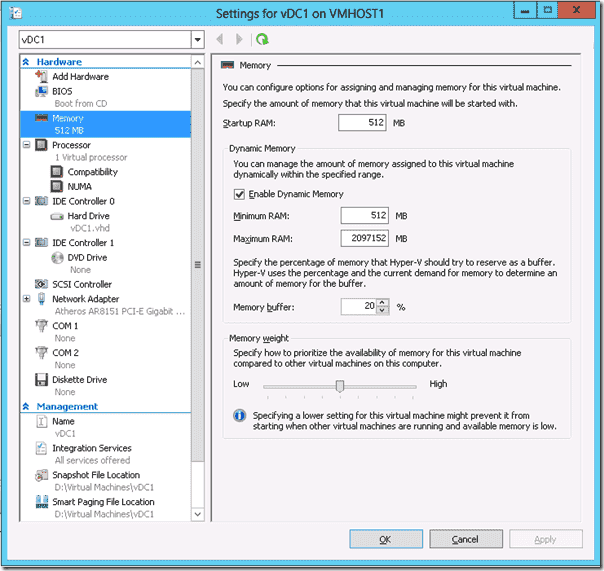 Windows Server 2012 Hyper-V - Dynamic Memory