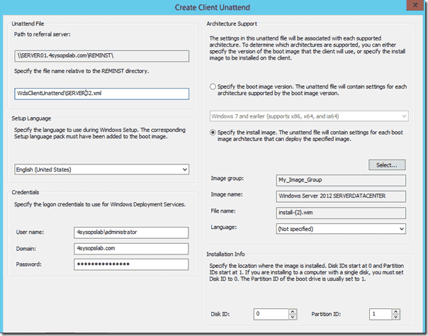 Windows Deployment Services (WDS) for Windows Server 2012 - Defining an unattended answer file from within WDS management