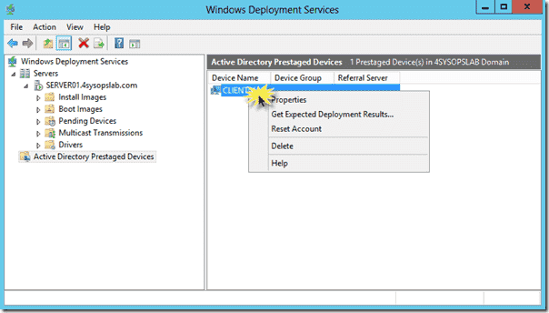 Windows Deployment Services (WDS) for Windows Server 2012003 - Invoking the Expected Deployment Results wizard