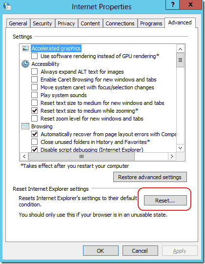 Reset Internet Explorer Settings