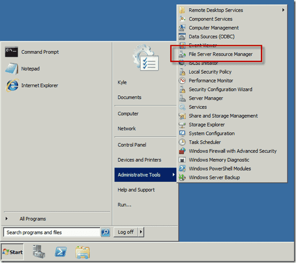 FRSM in Windows Sever 2008 R2 Start Menu