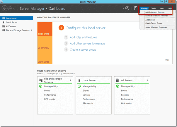 Install FSRM on Windows Server 2012 using Server Manager