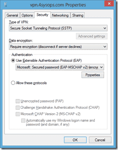 The VPN connection properties