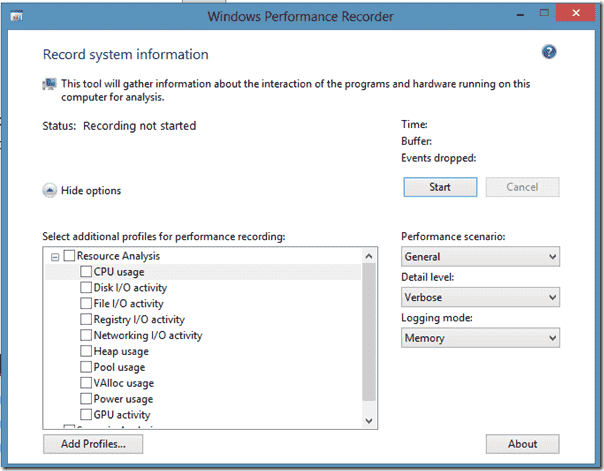 The Windows Performance Recorder tool