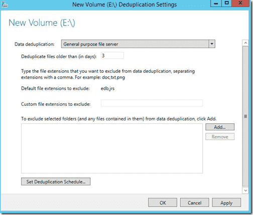 Configure Data Deduplicaton for a volume