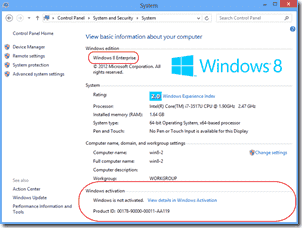 Windows 8 Enterprise lacks Change product key link