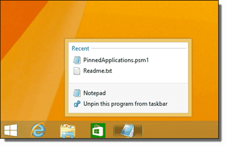 Notepad pinned to Taskbar