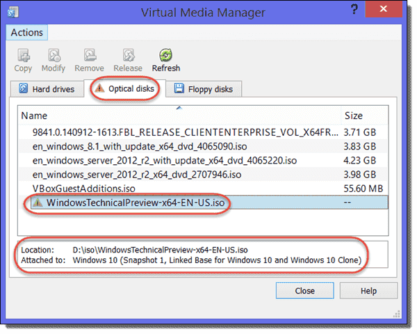 Missing file in Virtual Media Manager