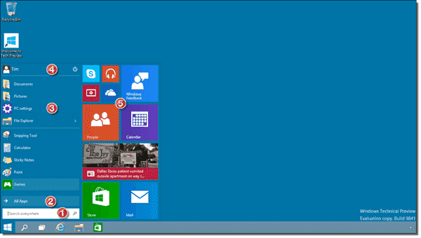 The 'new' Start menu in Windows 10 Technical Preview