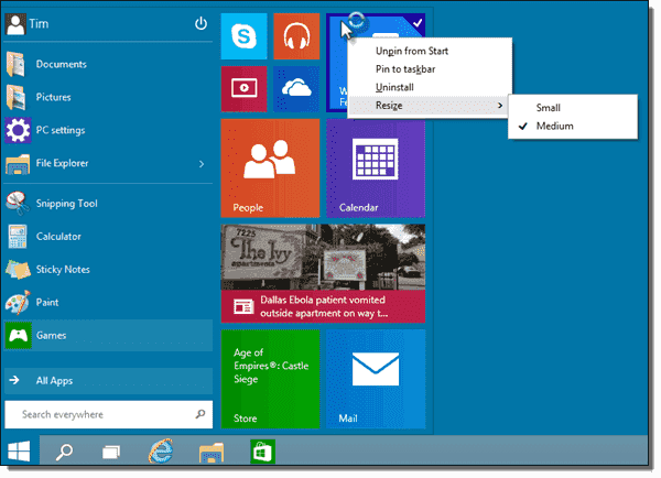 We have limited control over Live Tiles in the new Start menu