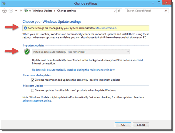 Windows Update - Some settings are managed by your system administrators