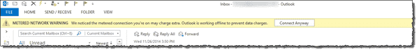 Metered network warning in outlook исправить