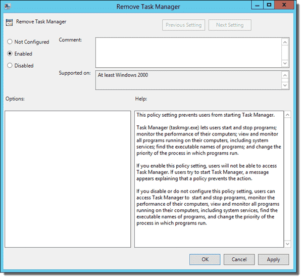 Disable the Task Manager with the Remove Task Manager policy