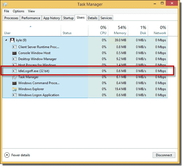 IdleLogoff.exe running on Windows 8.1
