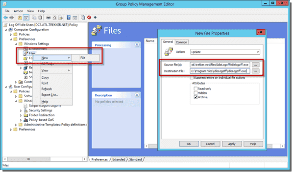 New File Properties to copy IdleLogoff.exe to computers