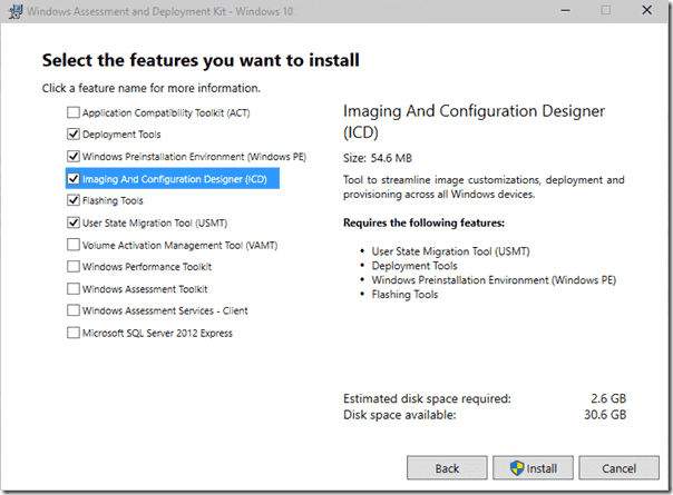 Windows Imaging and Configuration Designer in the ADK Setup