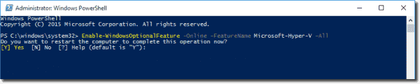 Enable Hyper-V in Windows 10 with PowerShell