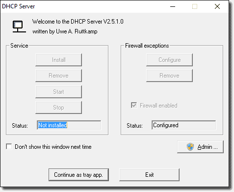 DHCP Server for Windows control application