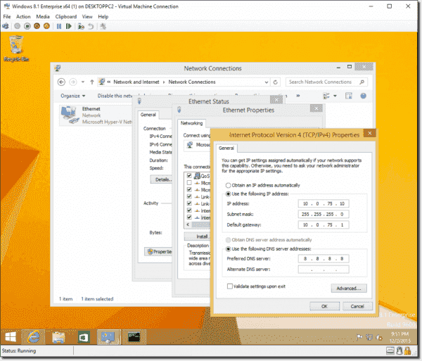 Manually configuring the Hyper-V VM