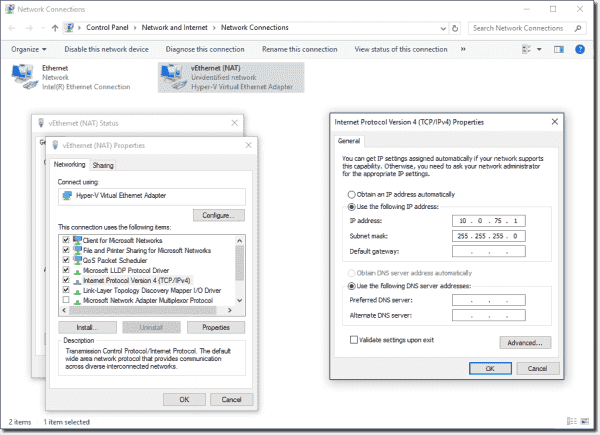 New vEthernet adapter created on the Hyper-V host