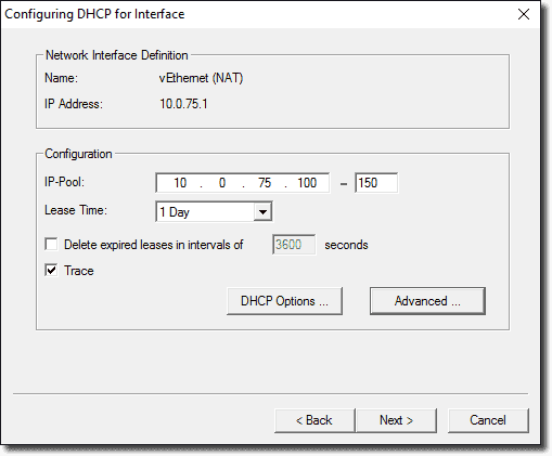 Setting the pool of IP addresses in DHCP Server for Windows