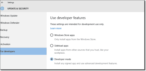 Enable Developer mode