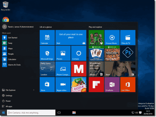 A modified Start menu layout