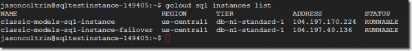 Gcloud SQL instances list