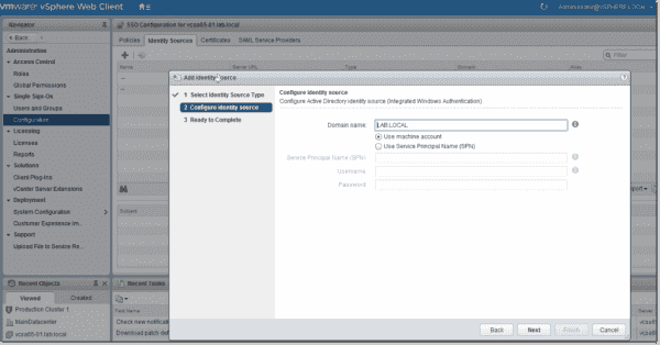 Add an identity source to vSphere single sign on