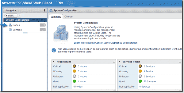 vCenter Server configuration Select nodes