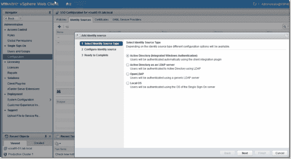 vSphere 6.5 Select an identity source type