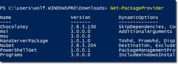 Displaying package providers with Get PackageProvider