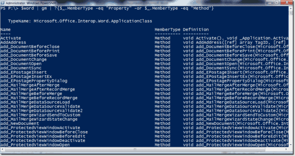 Word COM methods and properties