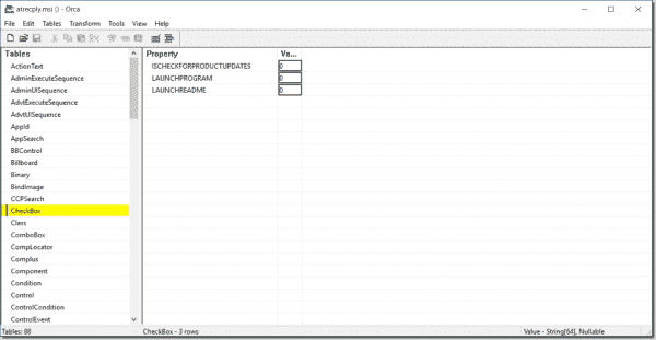 CheckBox table