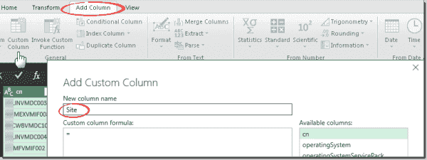 Add a custom column for site information