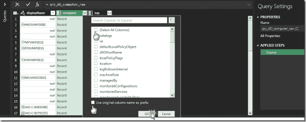 Clear defaults in computer column properties