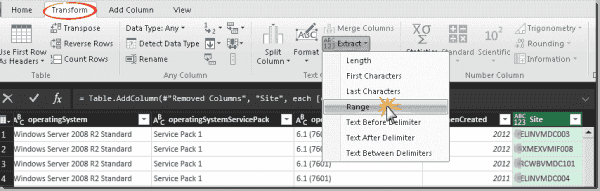 Extract a Range from the Site column