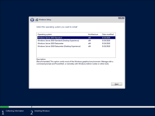 Choose Server Core as your preferred installation option