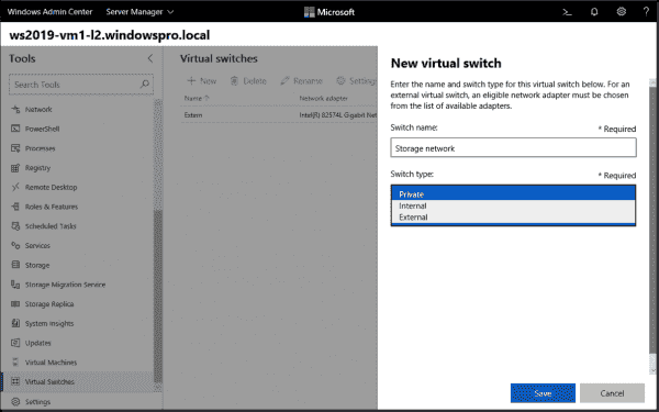 Create new vSwitch for Hyper V host in Windows Admin Center