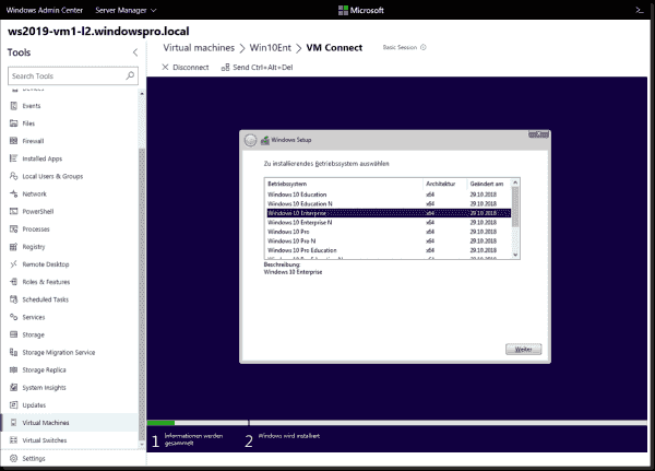 Installing a guest operating system within Admin Center