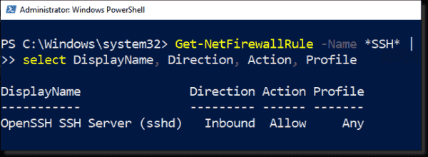 Checking the firewall rule for SSH