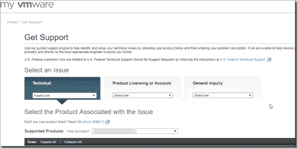 Getting support at VMware and uploading log files