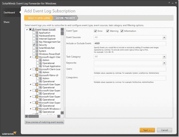 Security Log Subscription